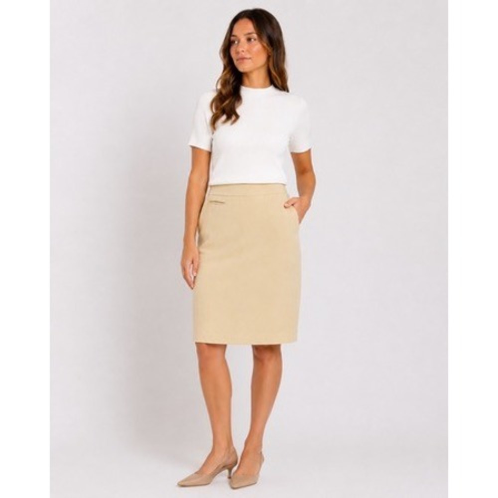 Griffith Gray for St. John Beige 100% Silk Pencil Skirt Made in Italy Size 8